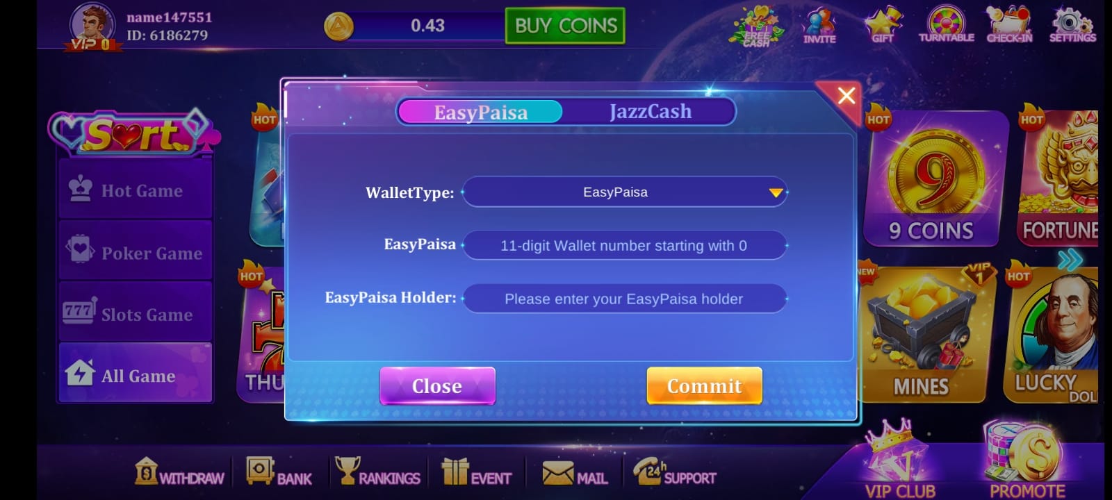 how to deposit and withdrawl from lucky 97 game